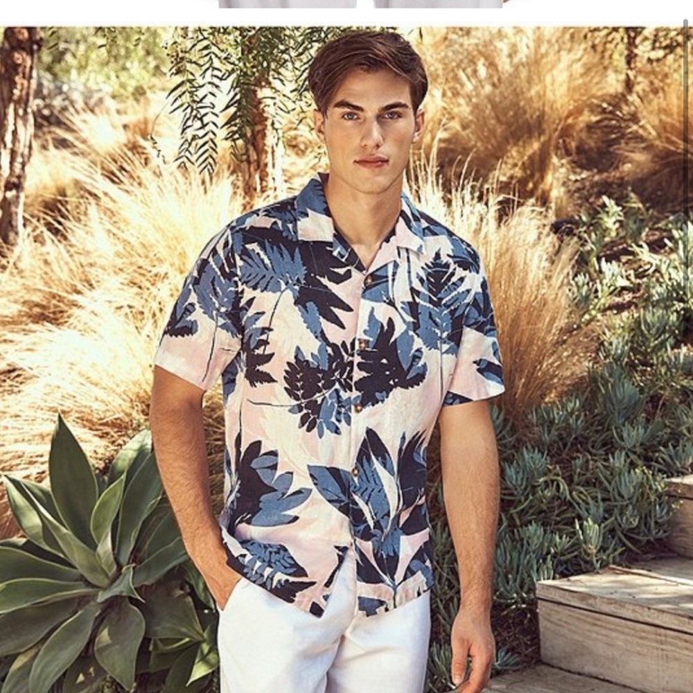Men's Tropical Leaf Print Shirt Perry Ellis